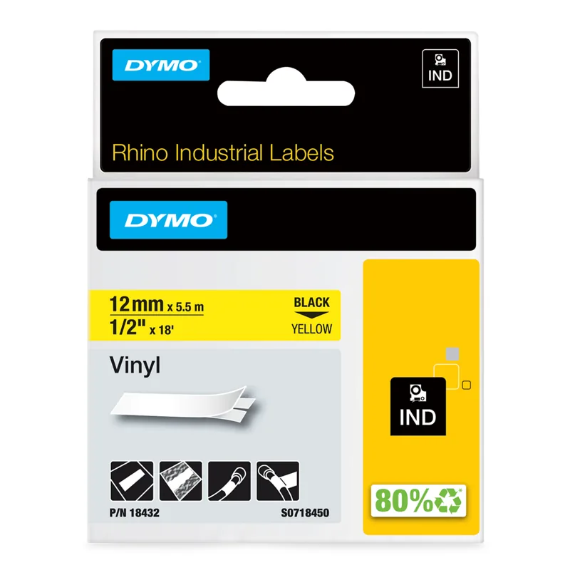Vinylkassette — DYMO Rhino 18432, 12 mm, gelb